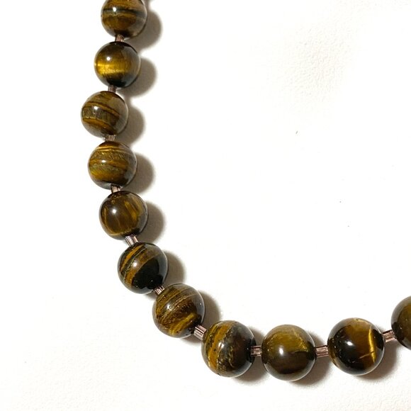 Nature Yellow Brown Tiger's Eye Necklace, Large Genuine Gemstone Beaded Necklace - Picture 6 of 9